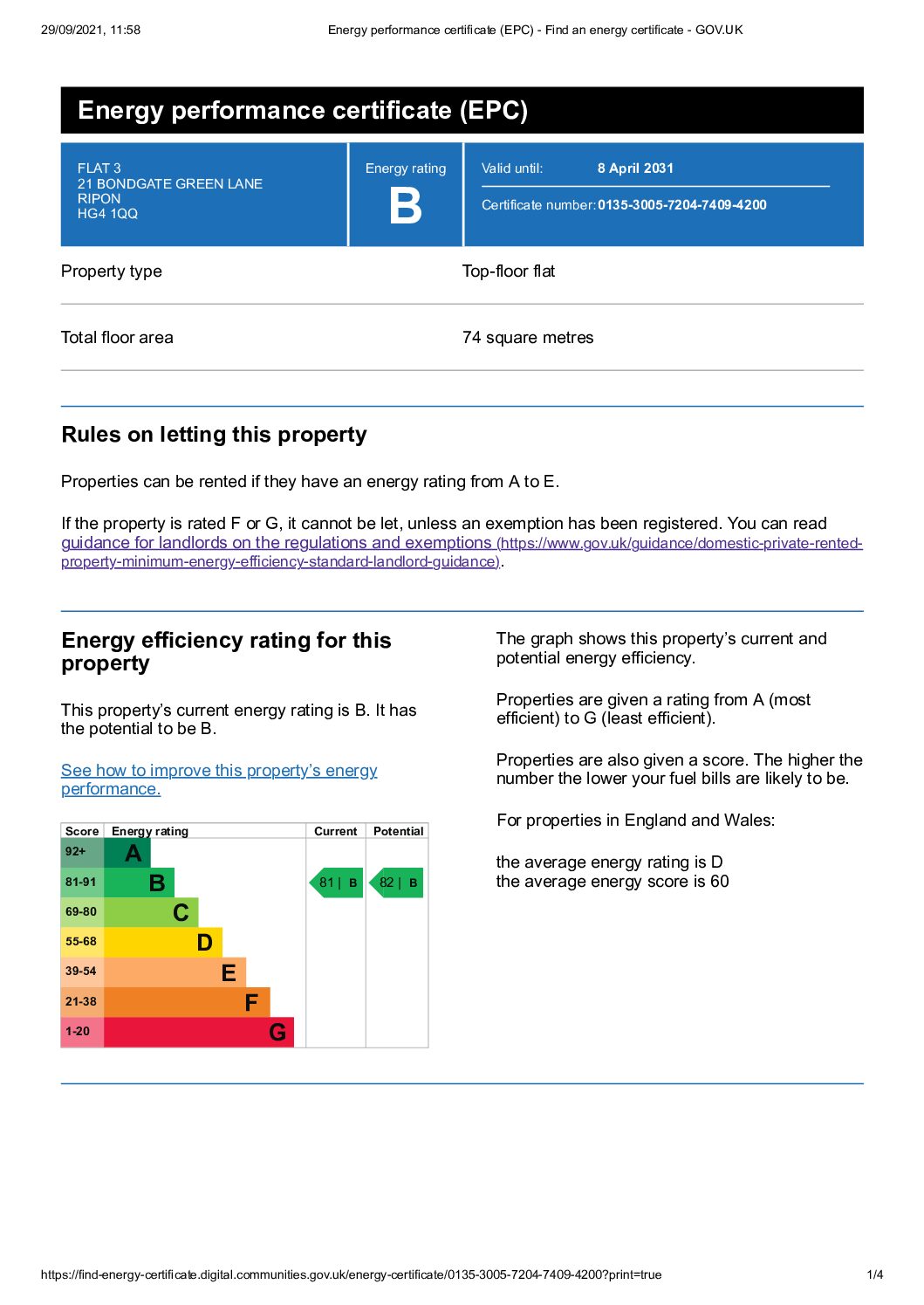 Energy performance certificate (EPC) – Find an energy certificate – GOV.UK