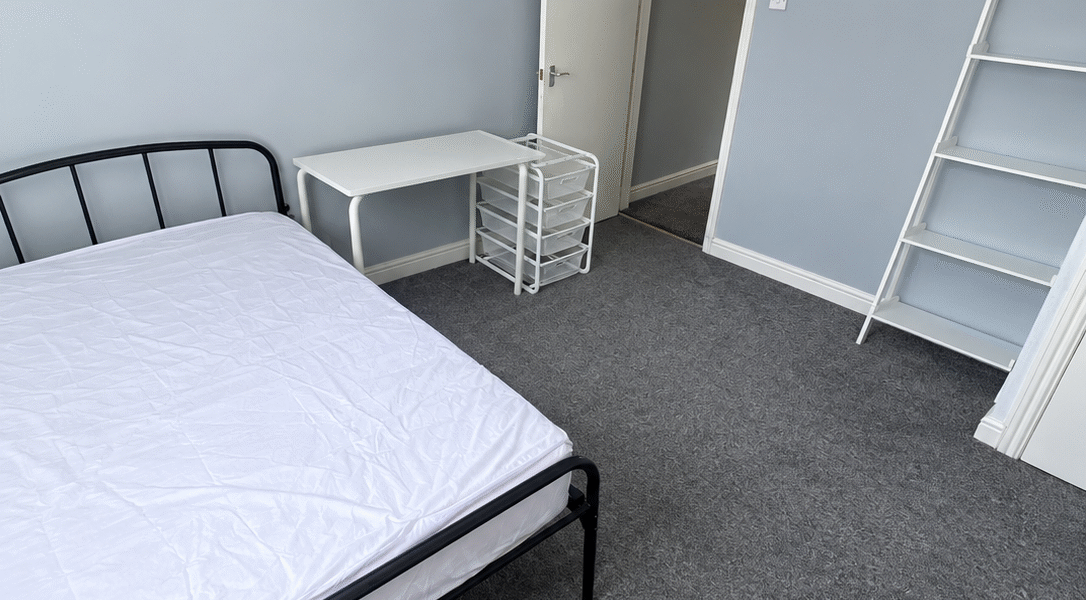 Minimal Bedroom with Headphone Monkey Art