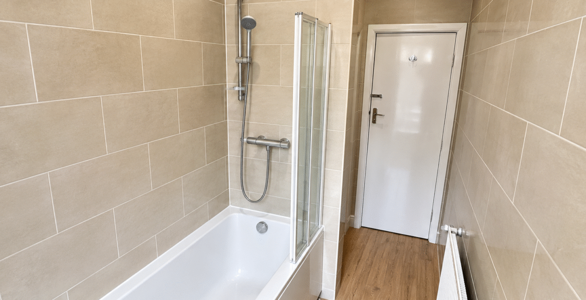 Modern Beige-Tiled Bathroom Perspective