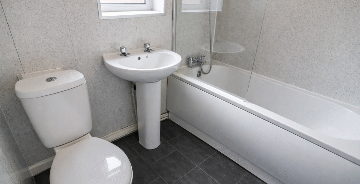 Modern bathroom with white fixtures